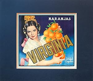 1930 - 1940 Original Vintage Spanish Label, Virginia, Naranjas (Matted)