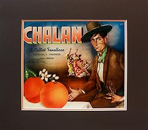 1930 - 1940 Original Vintage Spanish Label, Chalan, Man in Hat (Matted)