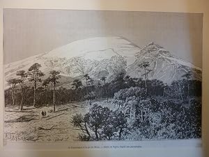 Holzstich - Le Popocatepetl et le pic du Moine. ( Vulkan Mexiko )