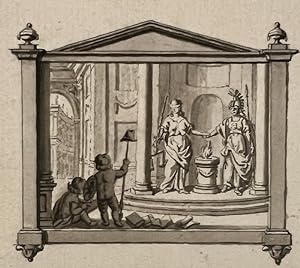 Drawing, washed drawing, ca 1800 | Washed drawing of an allegorical window, study of a vignet? Ju...