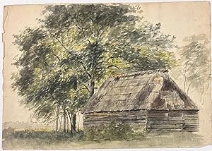 Drawing, watercolour ca 1850 | Watercolour drawing of house in a wooded landscape.