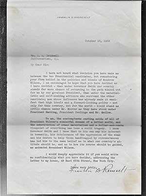 Franklin D. Roosevelt, Typed Letter Signed, in Secretarial Hand, October 19, 1928, including orig...