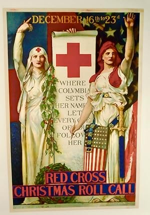 1918 ORIGINAL WW1 POSTER: "RED CROSS CHRISTMAS ROLL CALL" LINEN MOUNTED