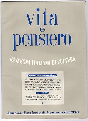 Vita e pensiero rassegna italiana di cultura - Annata 1950 completa dei 12 numeri da Gennaio a Di...