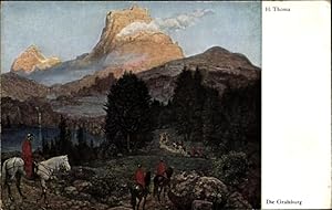 Künstler Ansichtskarte / Postkarte Thoma, Hans, Die Gralsburg, Ritter auf einem felsigen Weg, Kön...