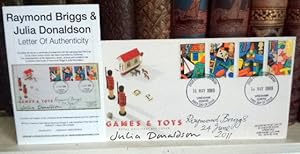Julia Donaldson & Raymond Briggs "Signed" FDC 1989 with the set of 4 Games and Toys stamps with l...