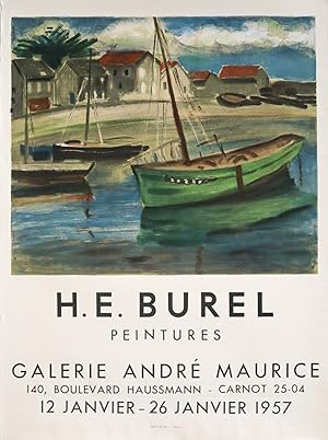 1957 French Exhibition Poster, Galerie Andre Maurice, H.E. Burel (Peintures)