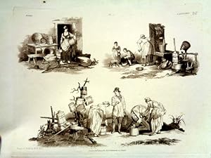 Dairy Farming/Milkmaids. Plate 2. Aquatint Sepia Print dated 1822. English Rural Life.