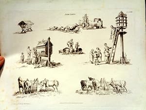 Farm Yards-Farming 1823. Aquatint Sepia Print. English Rural Life.