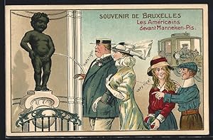Ansichtskarte Bruxelles, Familie bei Manneken-Pis, Toilettenhumor