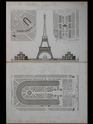 PROJET TOUR EIFFEL, EXPOSITION UNIVERSELLE PARIS 1889 - GRANDE GRAVURE 1886
