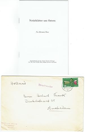 Separatdruck Notizblätter um Ostern" mit eigenh. Zusatz und Unterschrift HHesse".