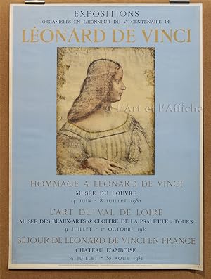 LÉONARD DE VINCI, Affiche d'exposition Louvres 1952.