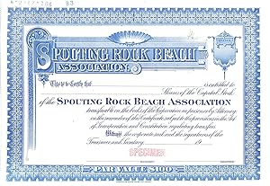 Spouting Rock Beach Association Member Specimen Stock c1983 Certificate