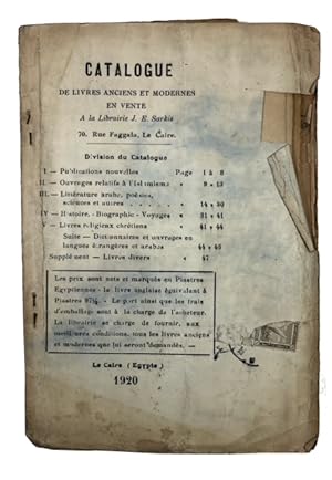 . Catalogue de Livres Anciens et Modernes en Vente a la Librairie J. E. Sarkis