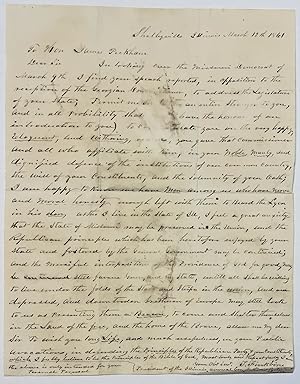 AUTOGRAPH LETTER, SIGNED 12 MARCH 1861, TO JAMES PECKHAM OF MISSOURI, CONGRATULATING PECKHAM ON H...