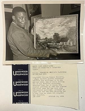 PRESS PHOTOGRAPH OF WILLIAM SAMUEL NOISETTE, AFRICAN-AMERICAN MESSENGER FOR THE FBI AND ARTIST, H...