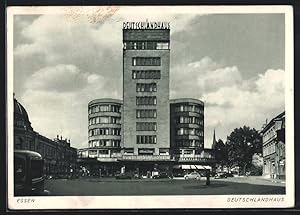 Ansichtskarte Essen, Strassenpartie am Deutschlandhaus, Bauhaus