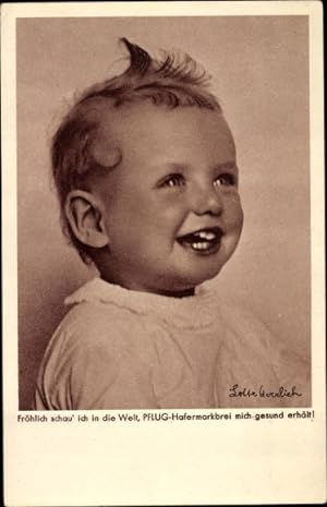 Ansichtskarte / Postkarte Baby, Portrait, Werbung, PFLUG-Gebirgshafermark, Haferspeise