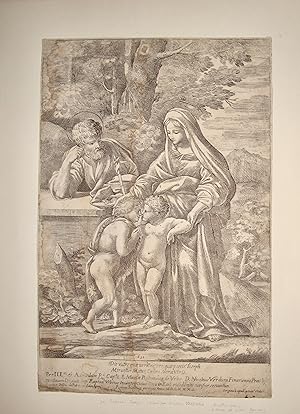 La Sainte Famille avec Saint Jean qui embrasse l' Enfant Jésus.