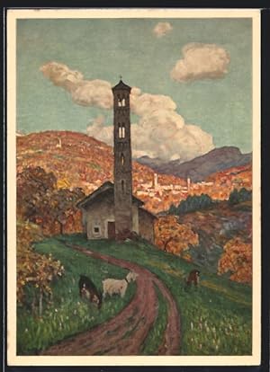 Künstler-Ansichtskarte L. Rossi: Sureggio, Glockenturm, Pro Juventute