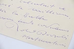 Belle lettre autographe signée adressée à un confrère écrivain partageant son amour du Montmartre...