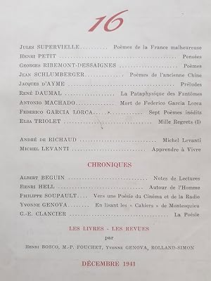 Fontaine, revue mensuelle de la poésie et des lettres françaises : n°16, décembre 1941.