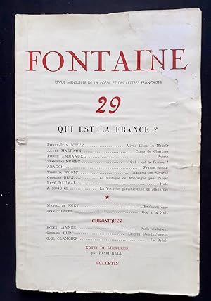 Fontaine, revue mensuelle de la poésie et des lettres françaises : n°29, (août-septembre) 1943 : ...