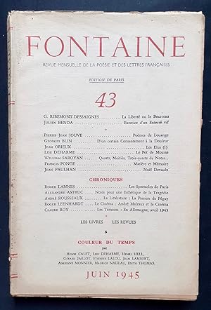 Fontaine, revue mensuelle de la poésie et des lettres françaises, n°43, juin 1945.