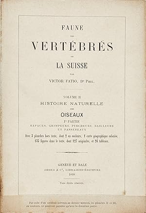 Faune des vértébrés de la Suisse - vol. II histoire naturelle des oiseaux partie I