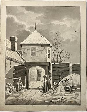 Watercolour drawing, ca 1900 | Dutch School (XlX) - Watercolour drawing of farm with fence and br...