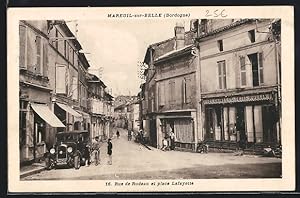 Carte postale Mareuil-sur-Belle, Rue de Rudeau et place Lafayette