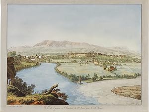 gravure: vue de Genève & canton de l'Arve avec le Rhône (reproduction)