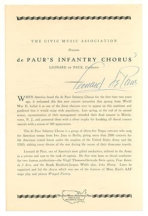 [Program]: The Civic Music Association Presents de Paur's Infantry Chorus, Leonard de Paur, Condu...