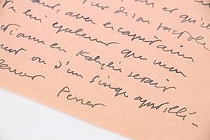 Lettre autographe adressée à Roger Nimier évoquant son amtié et son admiration pour Antoine Blond...