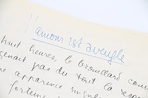 Ronéotype avec titre autographe du manuscrit complet de la nouvelle : L'amour est aveugle.