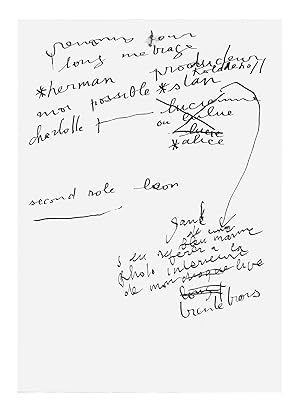 Notes préparatoires de Gainsbourg pour son film Charlotte for Ever, qui fit scandale lors de sa s...