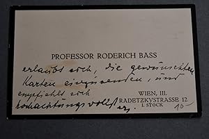 Visitenkarte mit handschriftlicher Notiz des Komponisten und Pianisten Roderich Bass.