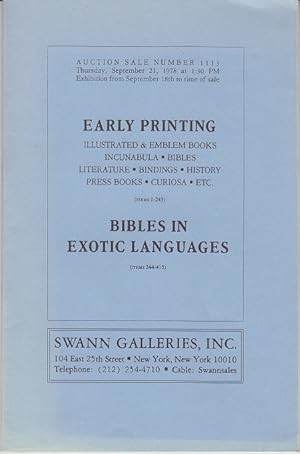 Early Printing and Bibles in Exotic Languages Auction Catalog from Swann Galleries
