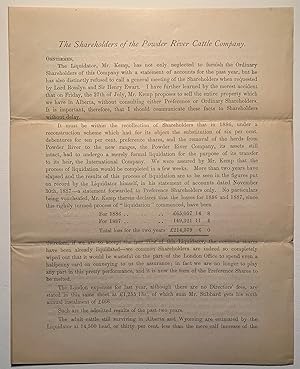 Printed Letter to "The Shareholders of the Powder River Cattle Company" 1888