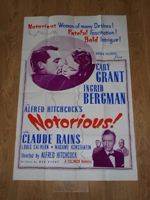Alfred Hitchcock: Notorious 1950's Re-Release Single Sheet 27 x 41 inches