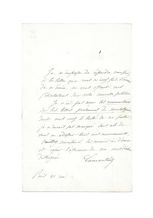 Lamartine réclame à son correspondant une étude que celui-ci lui avait promis sur les Lettres per...