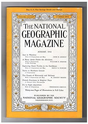 National Geographic Magazine - August,1943. Iran in Wartime; Aleutians Paintings; Giant Caribbean...