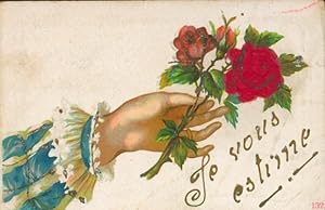 Glitzer Stoff Präge Litho Frauenhand mit Rosen