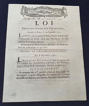 Loi relative aux courriers de la Poste aux Lettres donnée à Paris le 17 septembre 1791