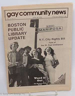 GCN: Gay Community News; the gay weekly; vol. 5, #41, April 29, 1978: Boston Public Library Update