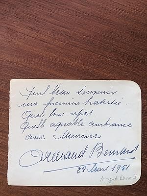 Card signed by Armand Barnard (autograph / autographe)