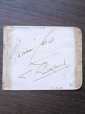 Card with signature of Annabella on one side and signatures of Louis Rigaud and Madeleine Carroll...