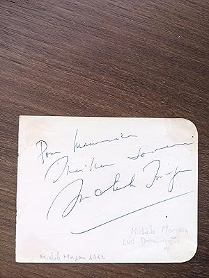 Card signed by Luis Dominguín on one side and Michèle Morgan on the other. (autograph / autographe)