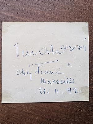 Card with signature of Tino Rossi on one side and of Géo Dorlis on the other. (autograph / autogr...
